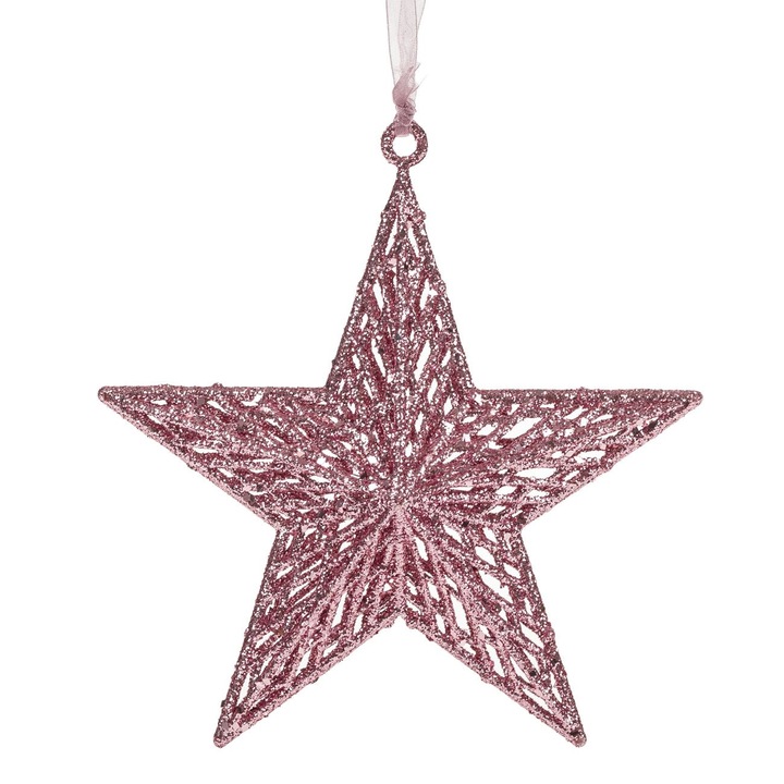 Stea perforata decorativa de Craciun Shopiens® pentru brad, roz glitter, 18 cm