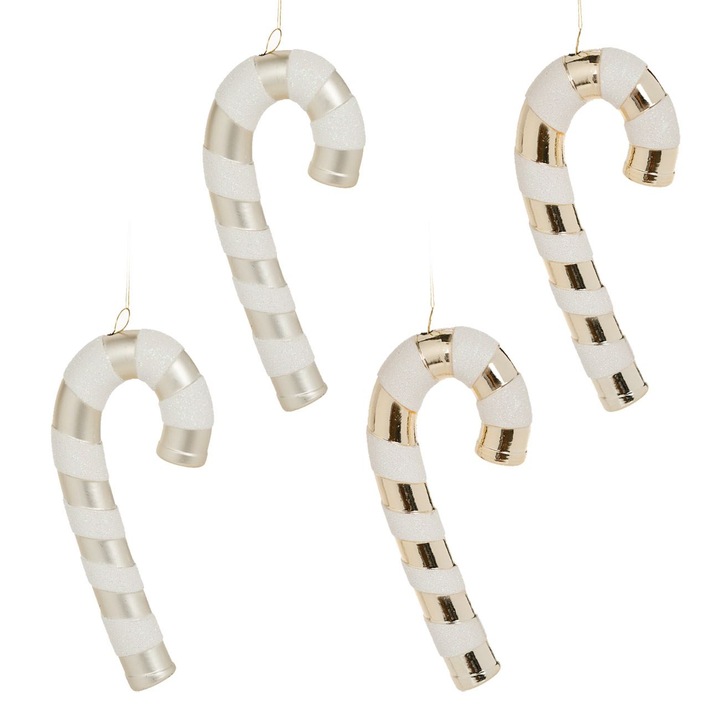 Set 4 ornamente pentru bradul de Craciun Shopiens®, in forma de Acadele bej cu aspect glitter, 14 cm