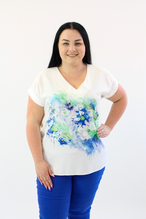 Tricou dama, nelino, viscoza/poliester, decolteu in V, maneca scurta, multicolor, 42