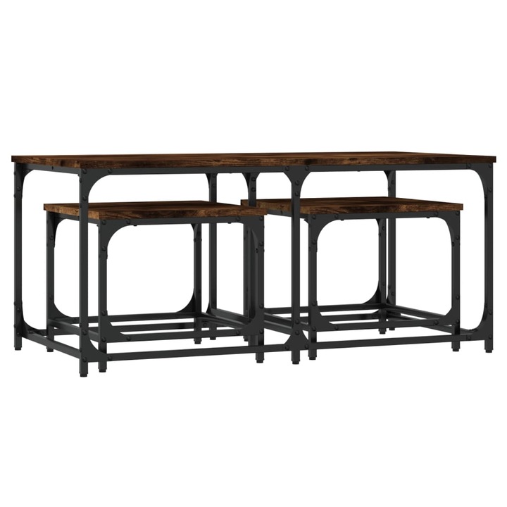 Masute suprapuse de cafea 3 buc vidaXL, stejar fumuriu, lemn prelucrat, 16 kg