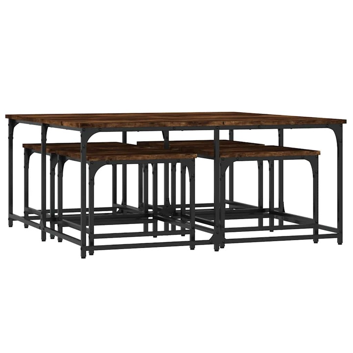 Set Masute suprapuse de cafea 5 buc vidaXL, stejar fumuriu, lemn prelucrat