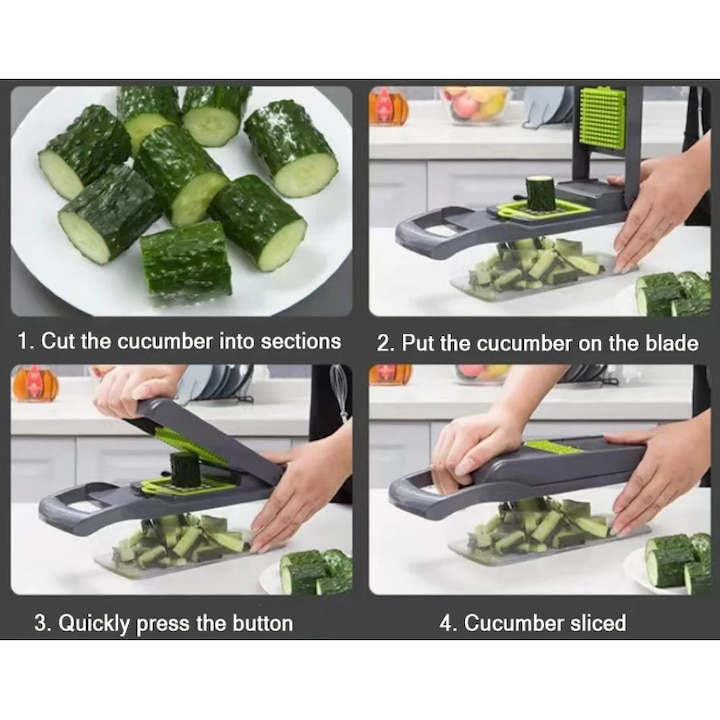 Razatoare multifunctionala 12 in 1 pentru multiple alimente, Negru / Verde