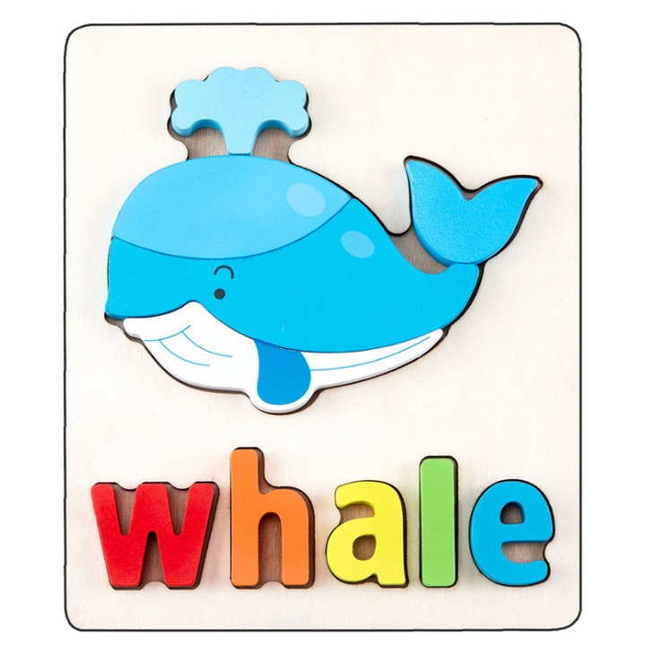 Oktató puzzle gyerekeknek 10 fadarabbal, Bálna betűkkel, Sdx Market