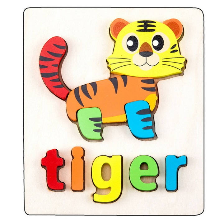 Oktató puzzle gyerekeknek 10 fadarabbal, Tigris betűkkel, Sdx Market
