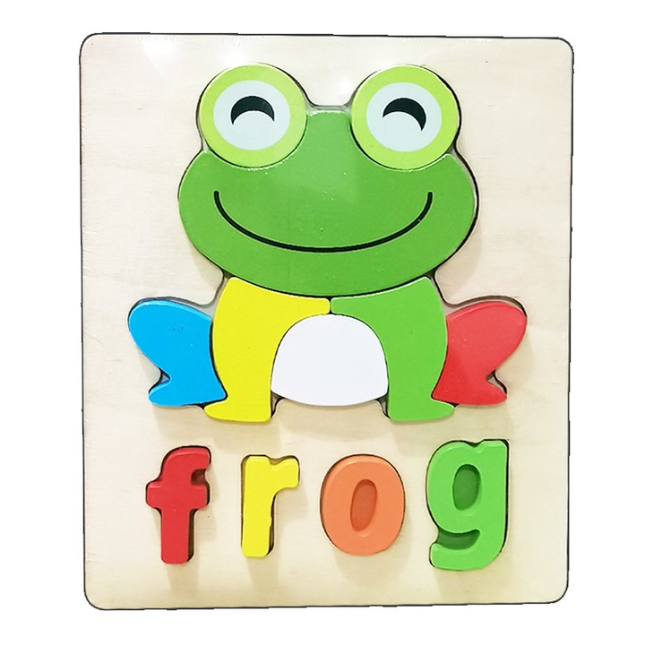 Oktató puzzle gyerekeknek 10 fadarabbal, Békával betűkkel, Sdx Market