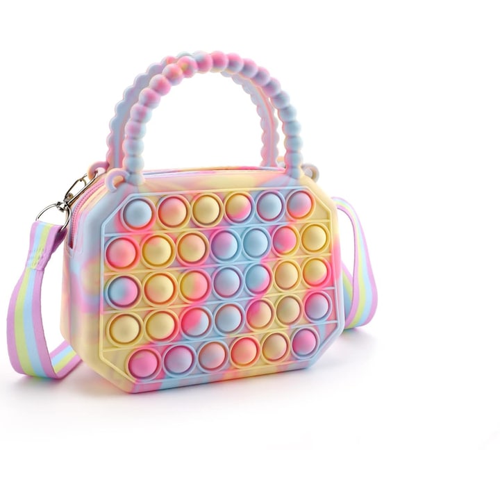 Antistressz pop-it táskajáték, MOSMAOO®, szilikon, 16,5 x 13,5 x 5,5 cm, többszínű