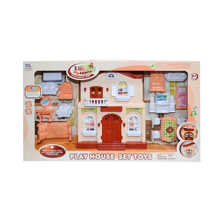 Casuta de jucarie, pentru copii, cu lumini, sunete si accesorii