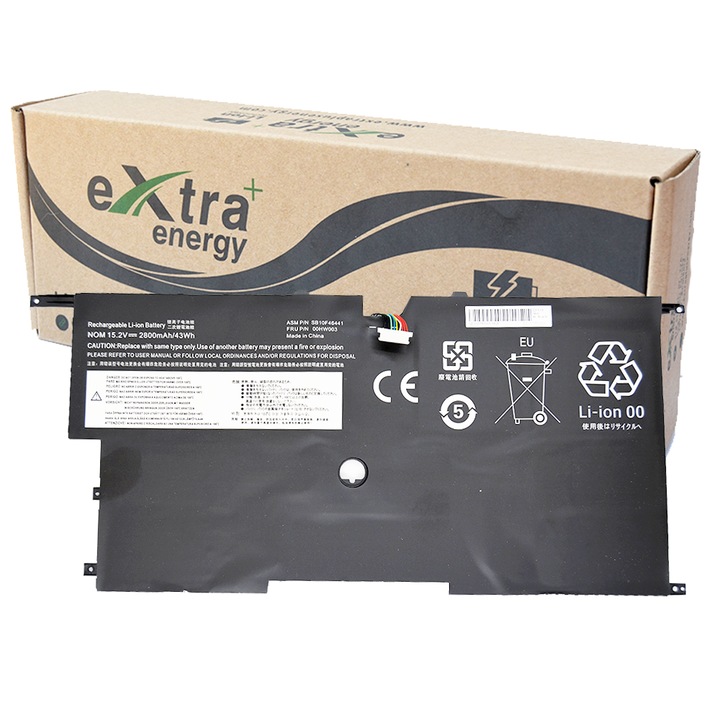 Премиум батерия за лаптоп Lenovo ThinkPad X1 Carbon Gen 3 Series 2015 00HW003, 2800mAh, 8 клетки, черна