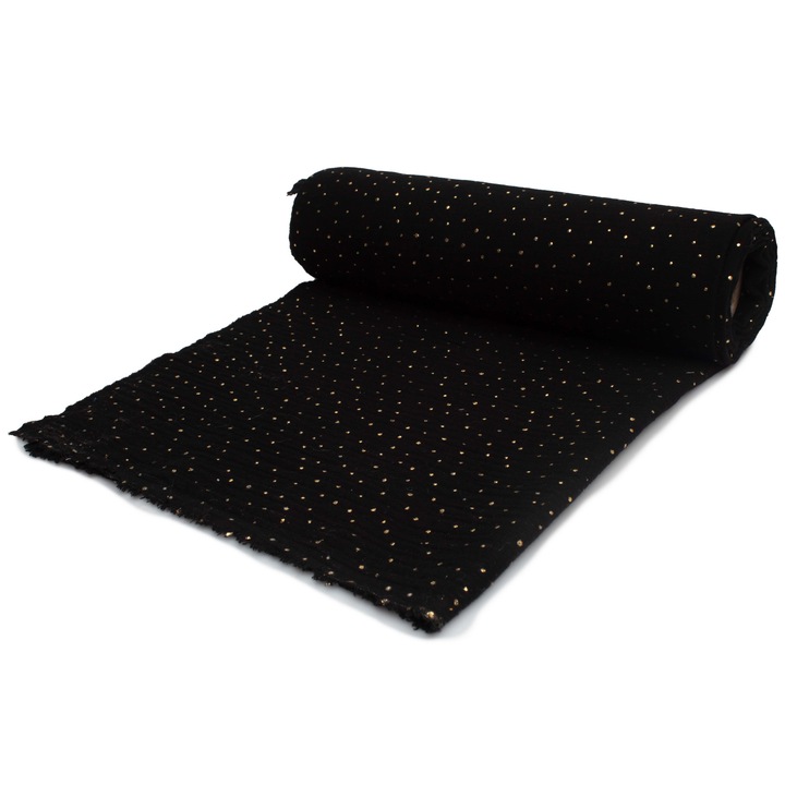 Muselina cu puncte aurii, Tesatura de bumbac, tip: muselina, Negru, 50 cm x 130 cm