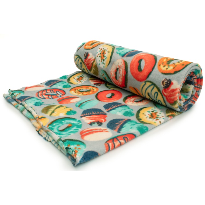 Tricotaj Fleece, tip imprimat, model Gogosi, gri, dimensiune 50 cm x 160 cm