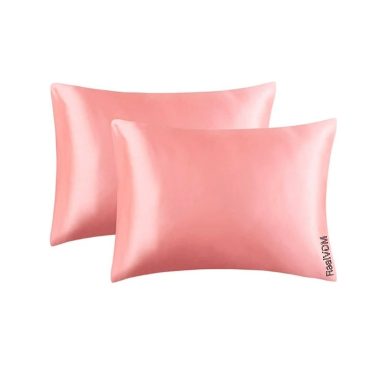 Сатенена възглавница за лице за коса и кожа RealVDM®, размер 50 x 70, комплект от 2 части, цвят фуксия