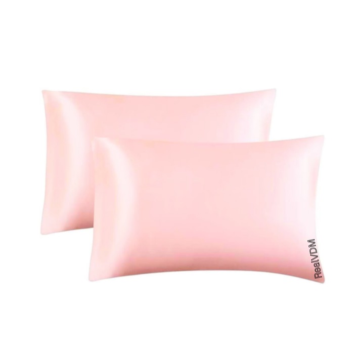 Arc szatén párna hajra és bőrre RealVDM®, 50 x 70 méret, 2 darabos készlet, rózsaszín színű
