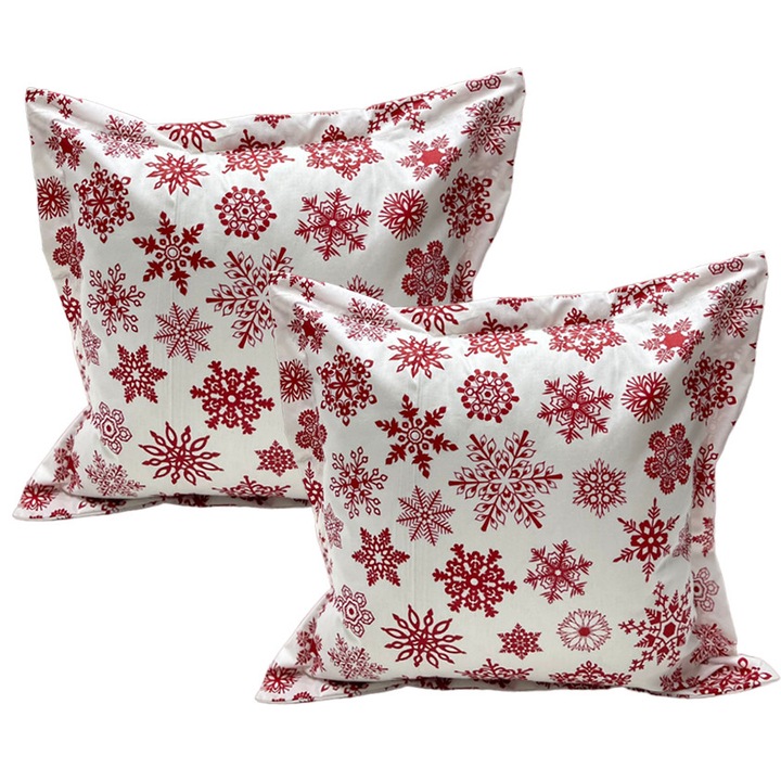 Set doua huse de perna, 60X60cm, alb/rosu, Magie cu fulgi de nea Liz Line din bumbac ranforce SPR60/60249