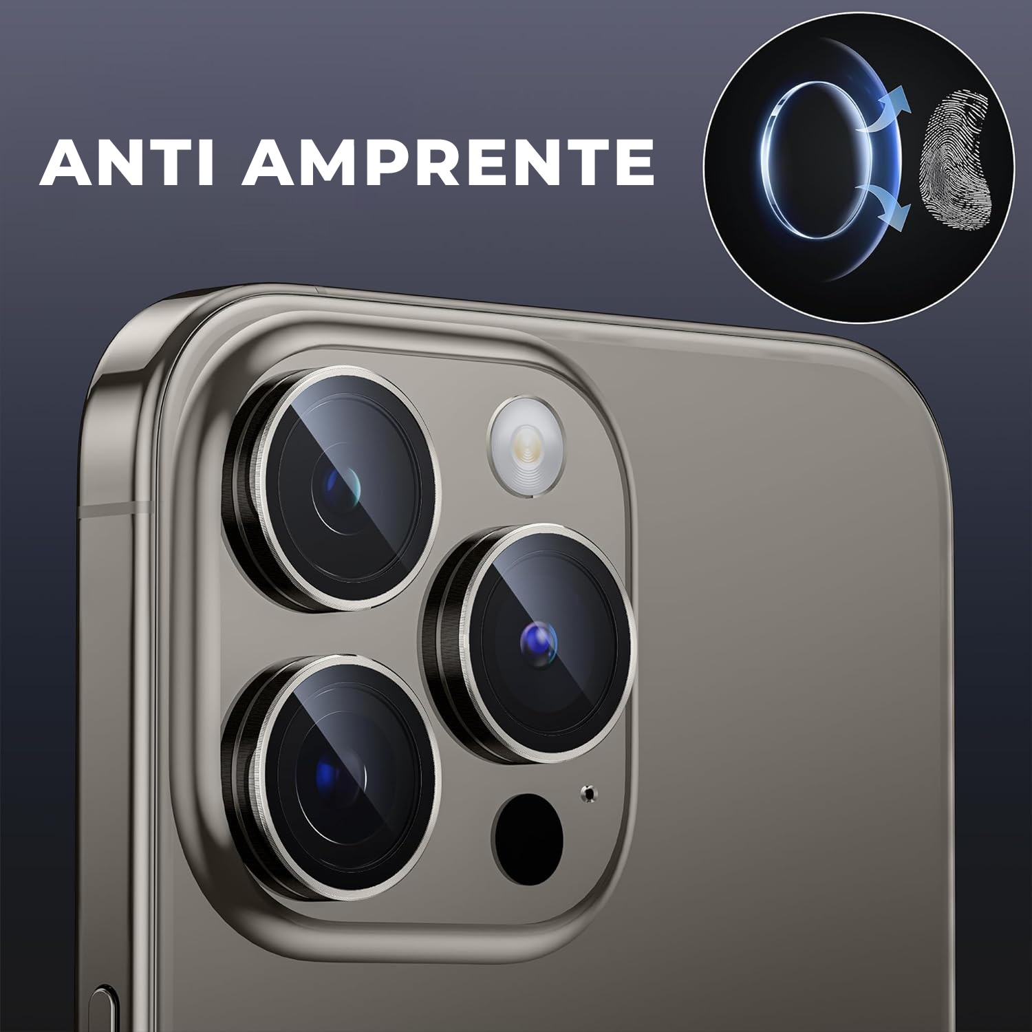 Folie Camera Daden din sticla pentru iPhone 15 Pro/15 Pro Max, Full Cover, Protectie Profesionala, Ultra Rezistenta, Calitate Premium, Natural Titanium/Gri