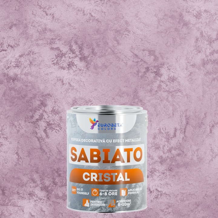 Vopsea decorativa cu efect metalizat + toner, Sabiato Cristal, Light Purple, 1 L + 50 ml