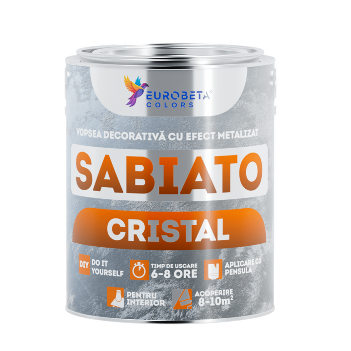 Vopsea decorativa cu efect metalizat + toner, Sabiato Cristal, Baby Blue, 1 L + 50 ml