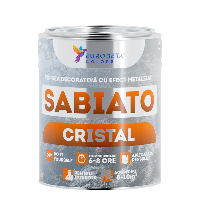 Vopsea decorativa cu efect metalizat + toner, Sabiato Cristal, Azure Blue, 1 L + 50 ml