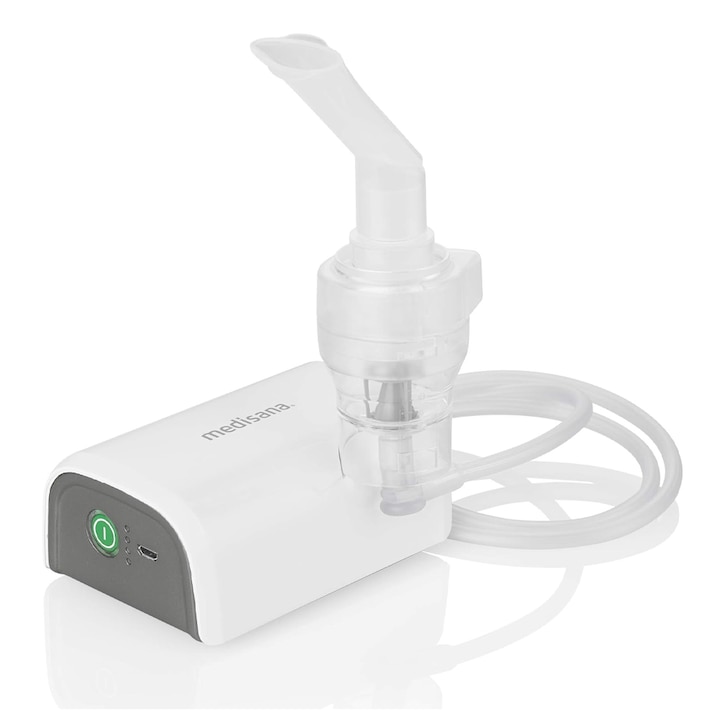 Инхалатор за деца и бебета Medisana #8545443 20-29, С акумулаторна батерия, Компактен, Капацитет 6 мл, Приставки за нос и уста, Бял