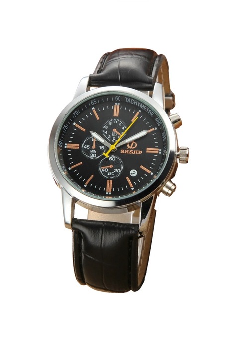 Ceas pentru barbati Geneva Croco din otel inoxidabil cu cadran negru si curea neagra din piele ecologica