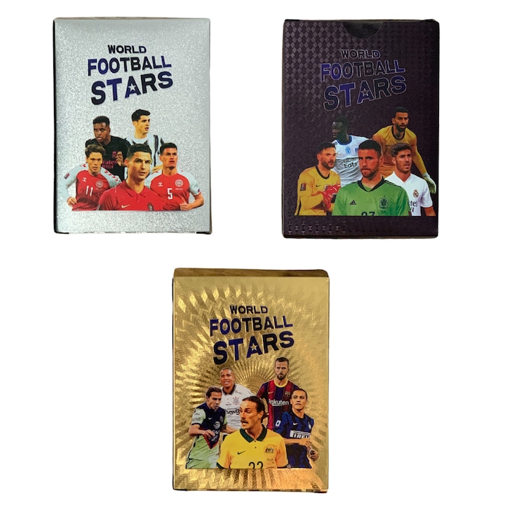 Set 165 cartonase cu fotbalisti, gold, black si silver, World Football Stars