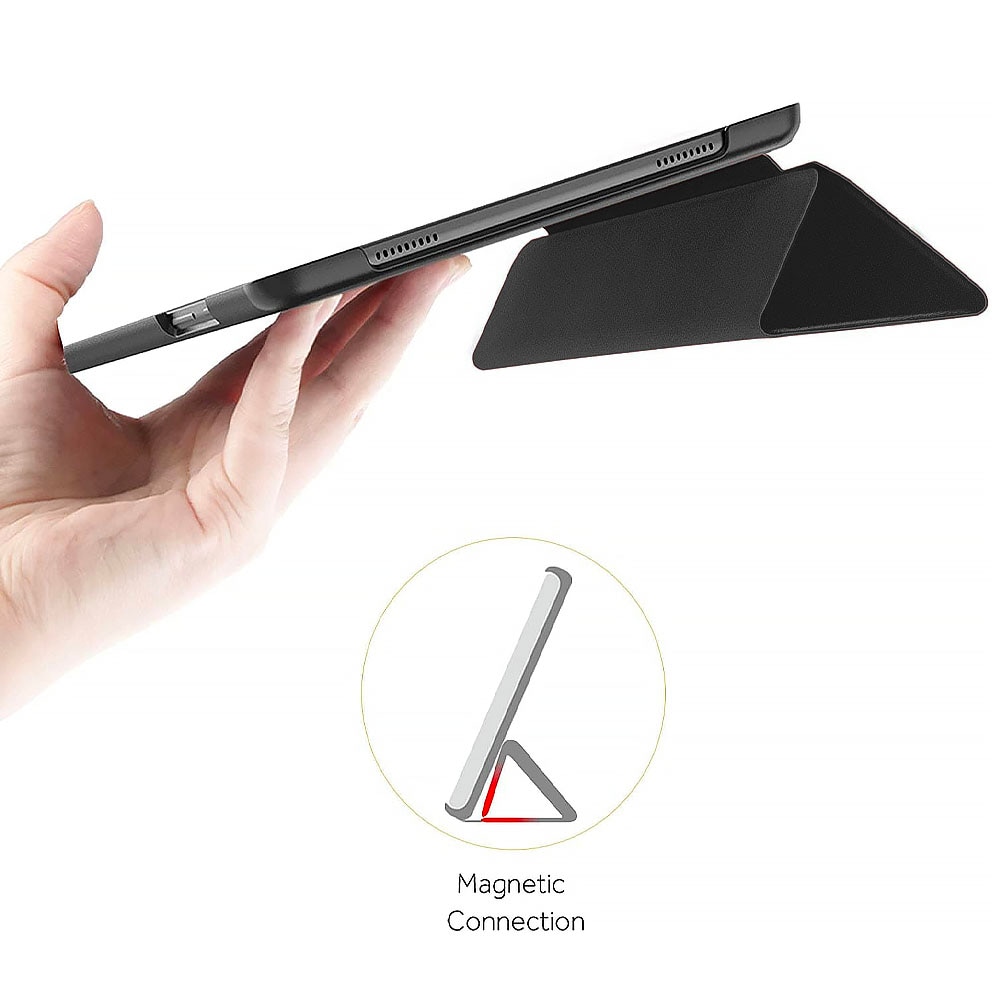 Set Husa Tableta din piele PU si Folie Silicon Transparent pentru Apple iPad Pro 11 (2018 / 2020 / 2021 / 2022), Protectie Completa 360, Hydrogel Regenerabil, Full Glue, Interior Catifea, Stand, Display Protejat, Colturi Anti-Soc, Negru