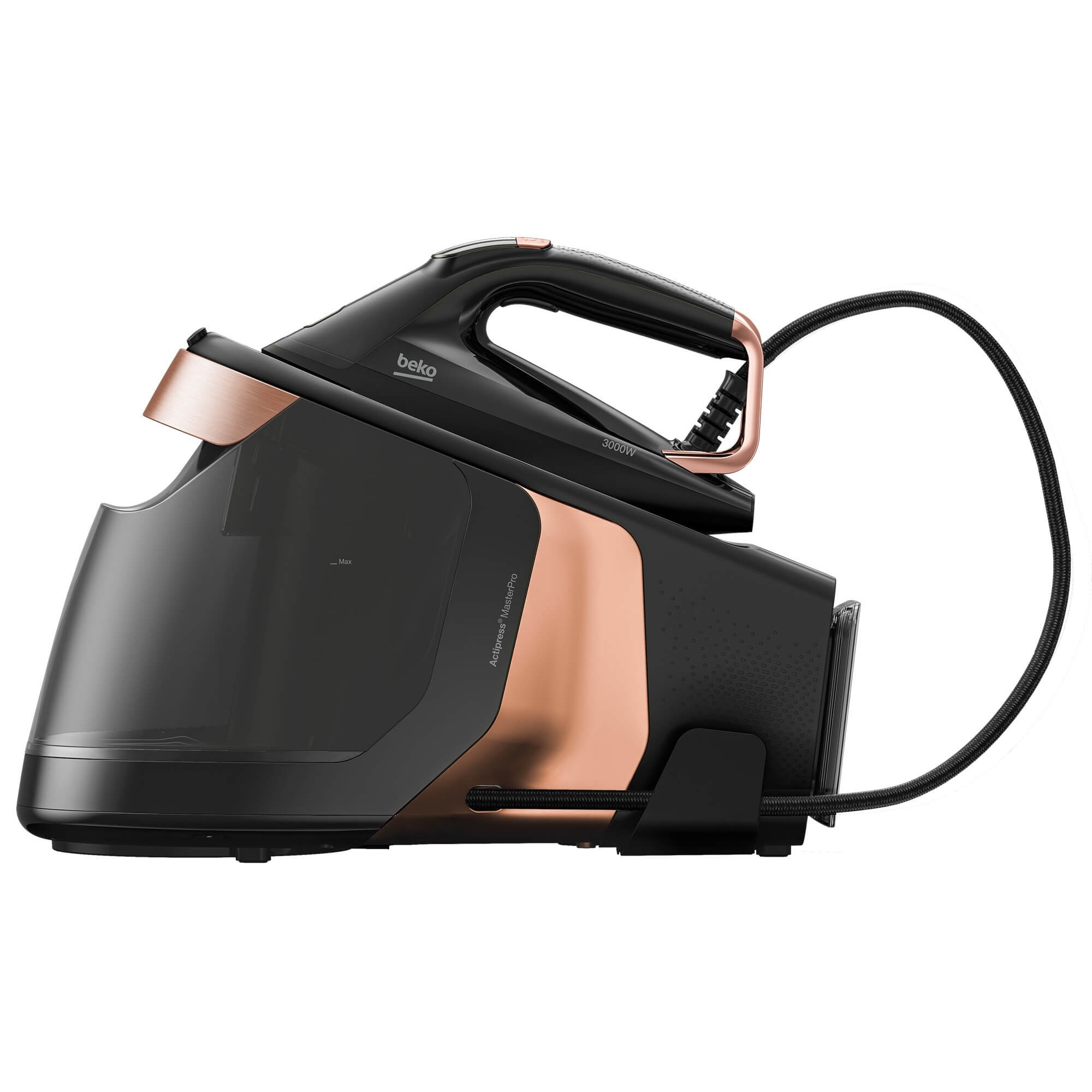 Statie de calcat Beko SGA8130C, 3000 W, 600 g/min, 165 g/min, 8 bar, 1.8 l, talpa Soft Glide, negru/aramiu