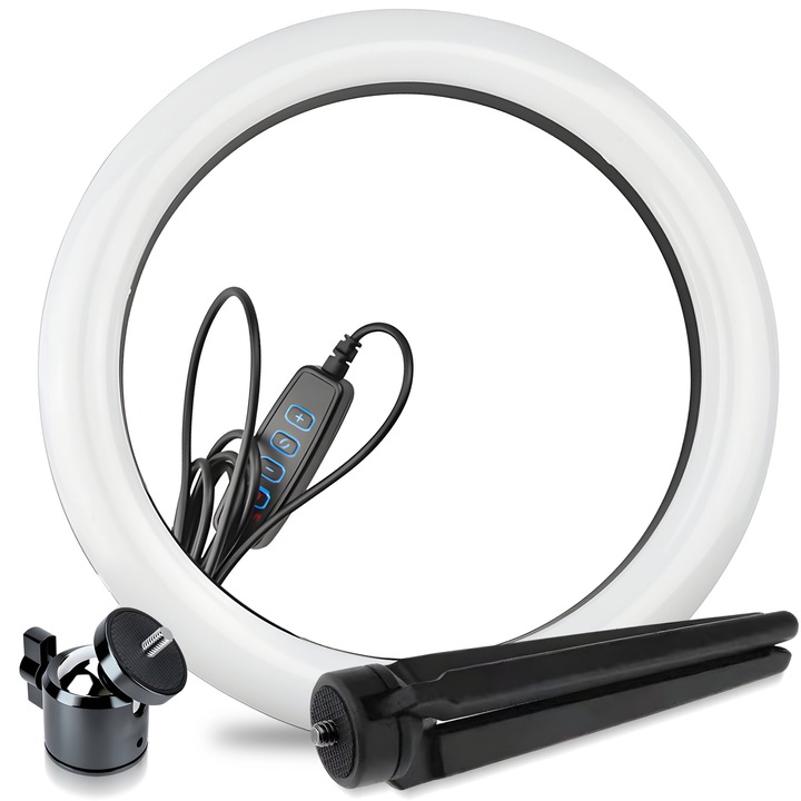 Ring Light kör alakú lámpa, átmérő 16cm/6inch LED, USB csatlakozás, 3 fénymód, mini összecsukható műanyag állvány
