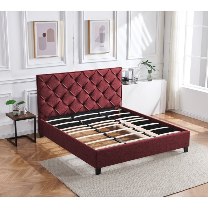 Hypnotic Ágy, 180x200 cm, Kárpitozott Magenta Bársony, Ágyrács Tartozék Marketmob