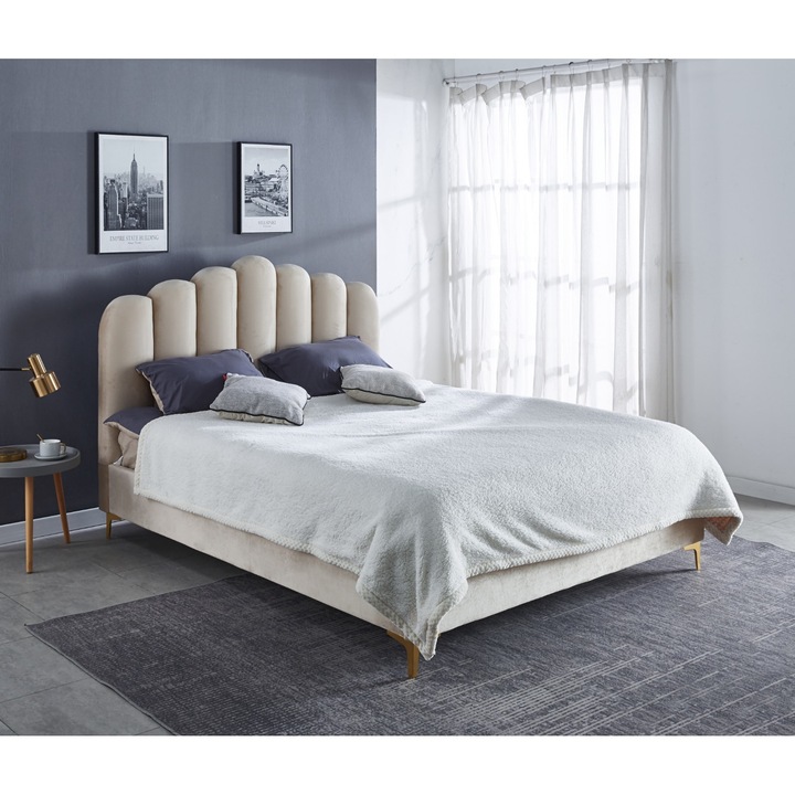 Pat Cloud 160x200 cm Tapitat Catifea Bej Somiera Inclusa Marketmob