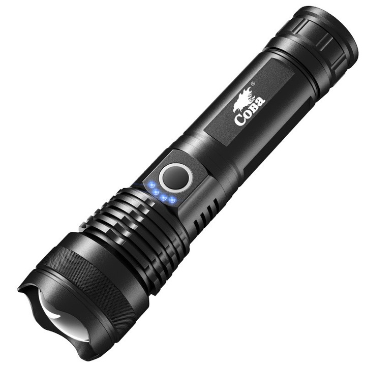 Фенер, Coba, Алуминий, USB, Черен