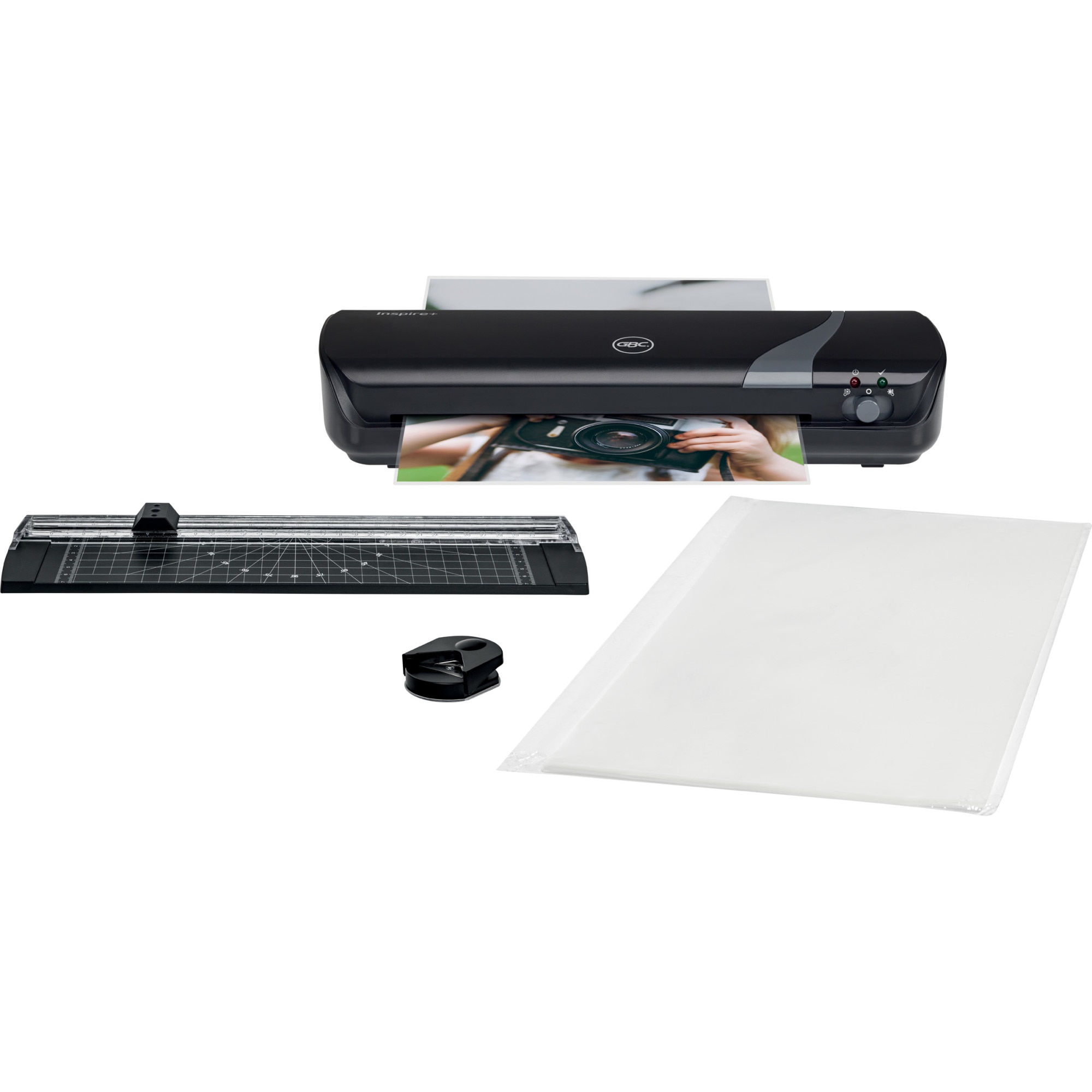 Set Craft GBC, 4 in 1, include laminator Insipre+ A4, trimmer, rotunjitor, 5 folii laminare A4, Negru