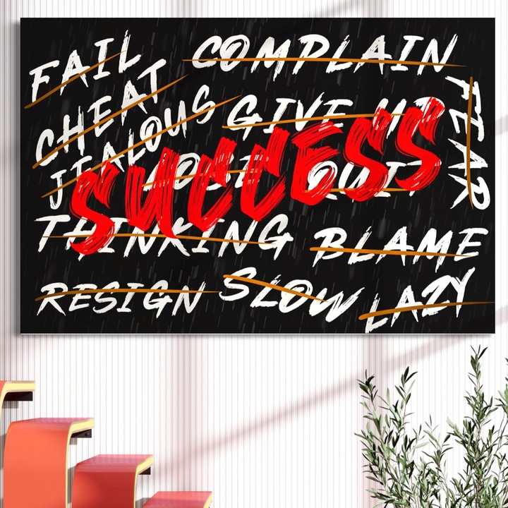 Премиум картина върху платно, LuxCanva® A1118, Успех, 100 X 150 см, 100% памучно платно 400 г/м2, дървена рамка, Мотивация, Работа, Ръководител на екип, Ярки цветове