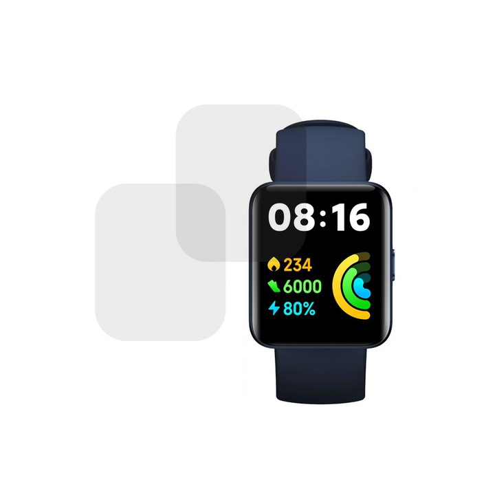 Set 2 x Folie compatibila cu Xiaomi Redmi Watch 2, InvisiFlex Full Glue, Silicon hydrogel regenerabil, Anti soc si anti spargeri, SlimLine NanoShield, Transparenta