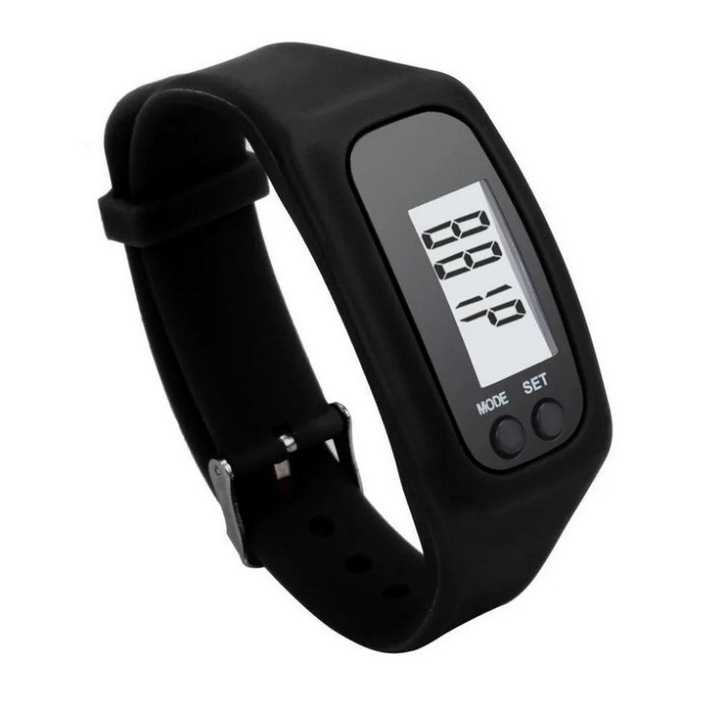 Bratara Fitness Unisex, Stil Sport, Display Analogic, Monitorizare Activitati Fizice, Calorii, Distanta, Ceas, Pedometru, Curea Silicon, Negru