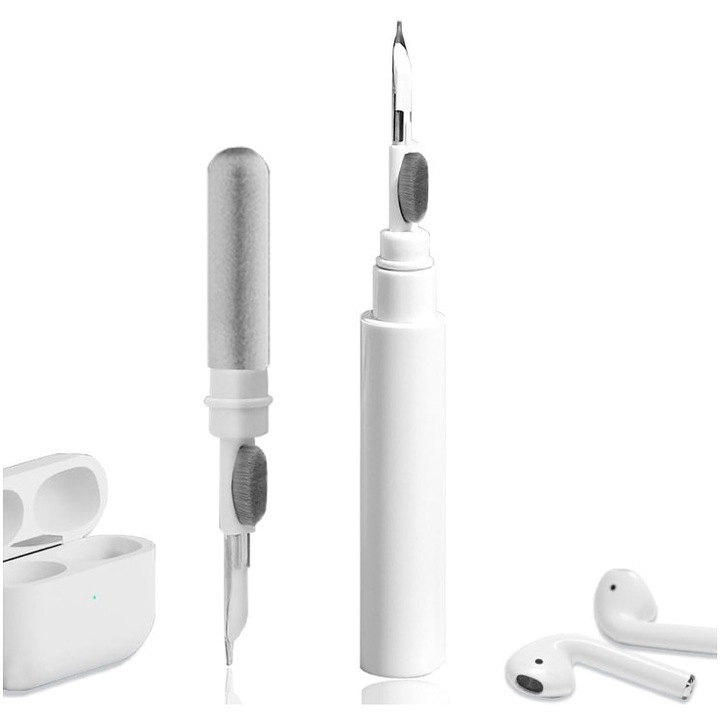 Kit de Curatare 3 in 1, Pentru Casti Wireless, Airpods, Earbuds, Tastatura, Smartphone, Aparat Foto, Portabil, Universal, Alb
