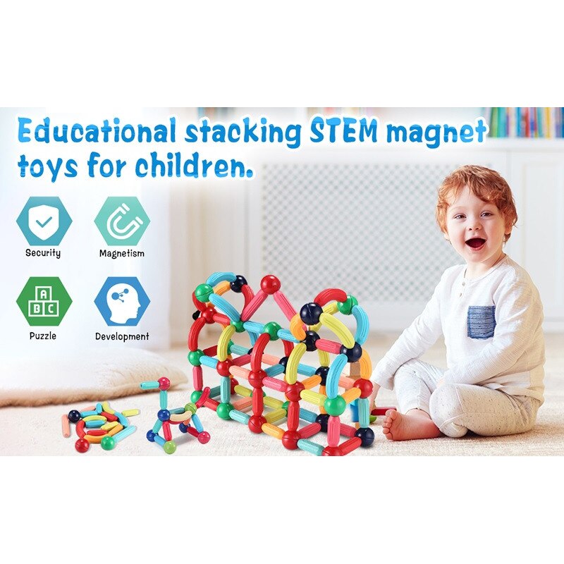Set inteligent de constructie din blocuri magnetice 128 piese, Welora ...