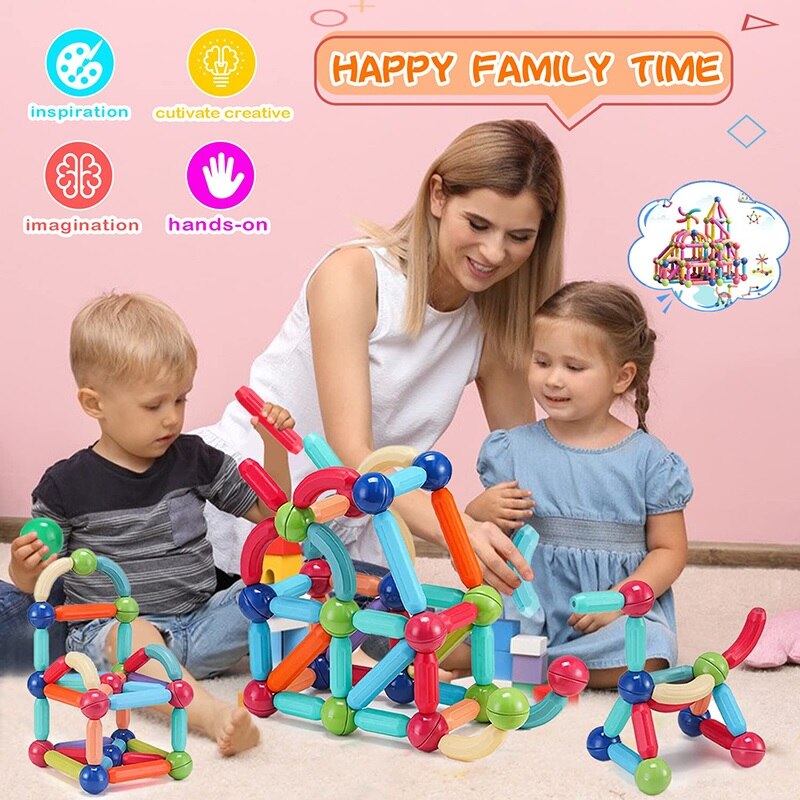 Set inteligent de constructie din blocuri magnetice 128 piese, Welora ...