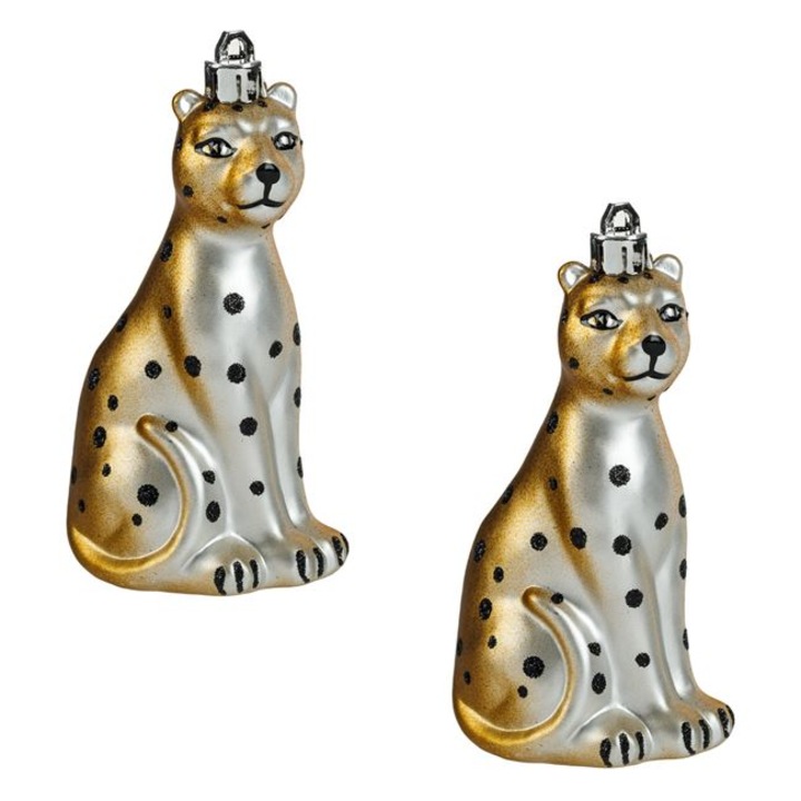 Set 2 ornamente brad de Craciun Shopiens® in forma de Leopard auriu, 12 cm