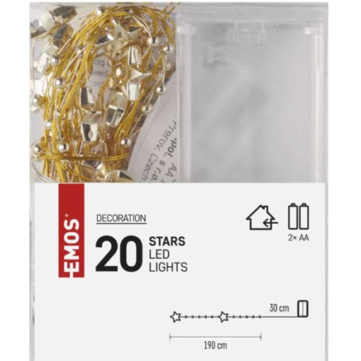 Коледни лампи Emos DCGW09, LED 0.6W, 3000K, 1.9м, 2xAA, IP20