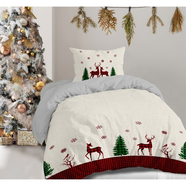 3D karácsonyi ágyneműhuzat szett, egyszemélyes ágy, 100% ranforcé pamut, 3 db, 180 x 240 cm, Club Cotton, Mikulás