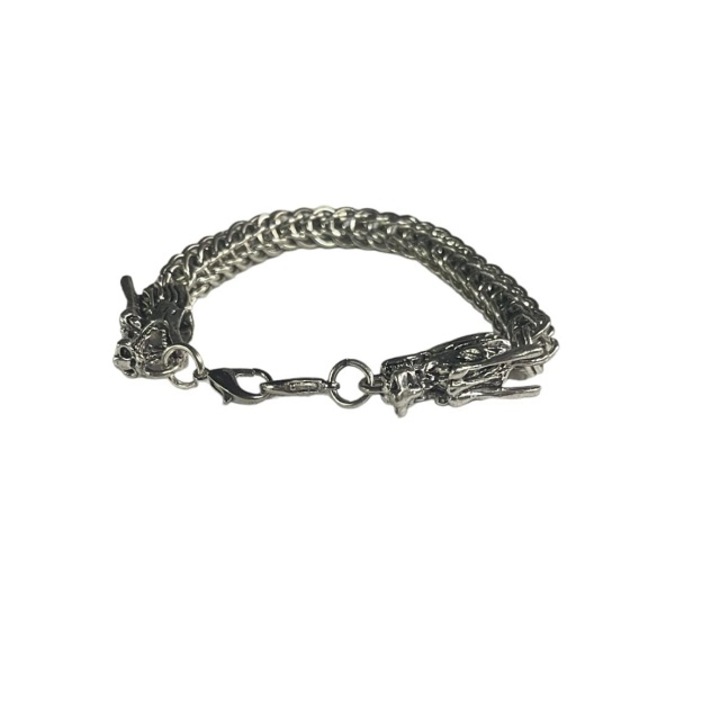 Viking karkötő, nagyon ellenálló sárkányfejes fonatvégek rozsdamentes acél klipsszel ellátott gyűrűvel 20cm szabad méret, Unisex