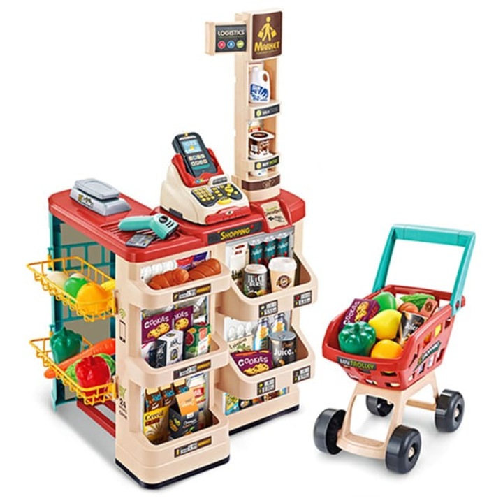 Supermarket pentru copii cu cos de cumparaturi, Home Supermarket, Plastic, Multicolor