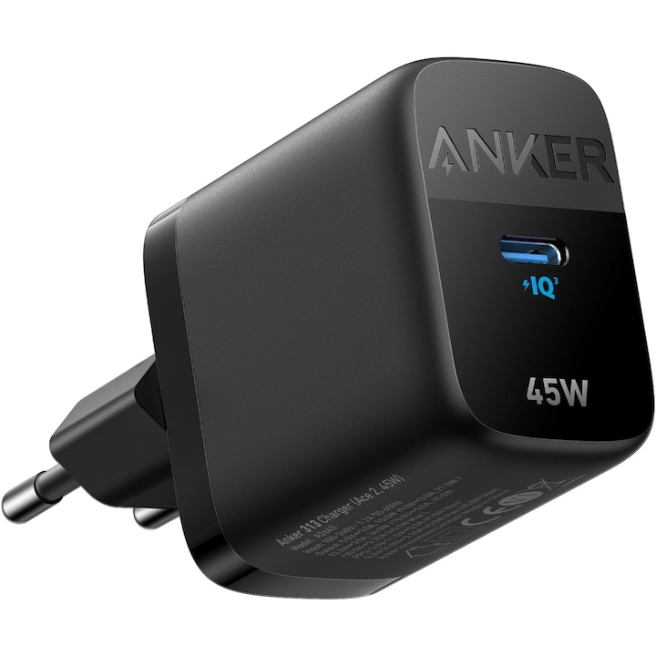 Мрежово зарядно устройство Super Fast Charger Anker 313, 45W, USB-C, Черен