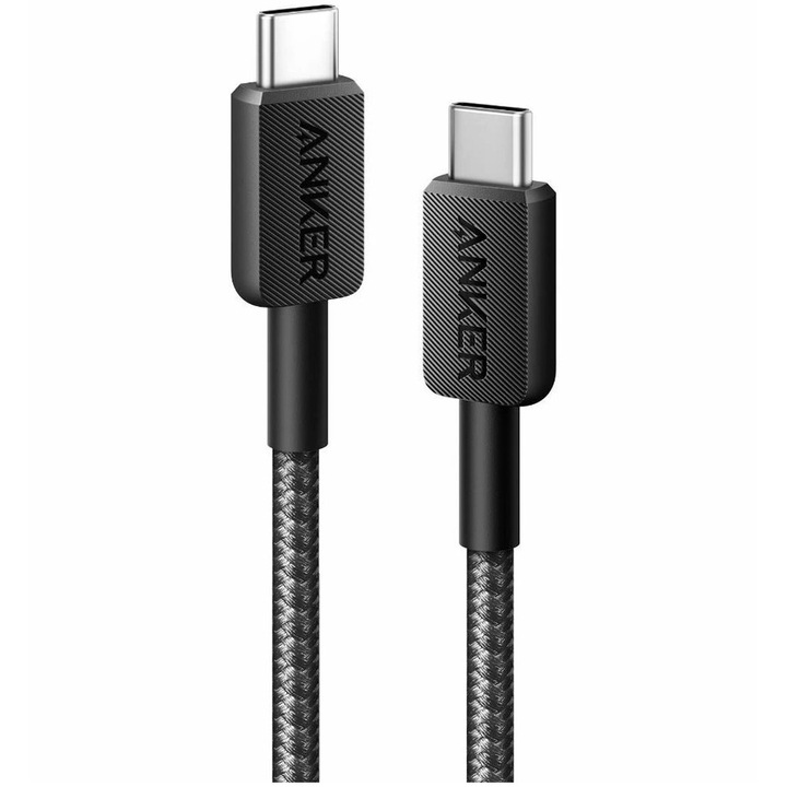 Cablu alimentare si date Anker, USB Type-C (T) la USB Type-C (T), 0.9m rata transfer 480 Mbps, 60W, invelis nylon, braided, Negru, "A81F5G11"