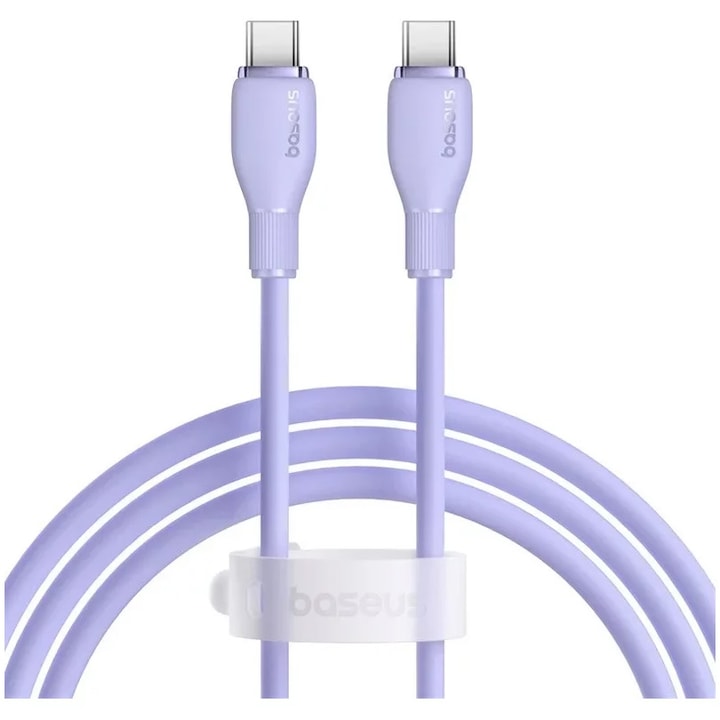 Кабел Baseus Pudding Series, 100 W, USB-C към USB-C, Бързо зареждане, 1,2 метра, Лилав
