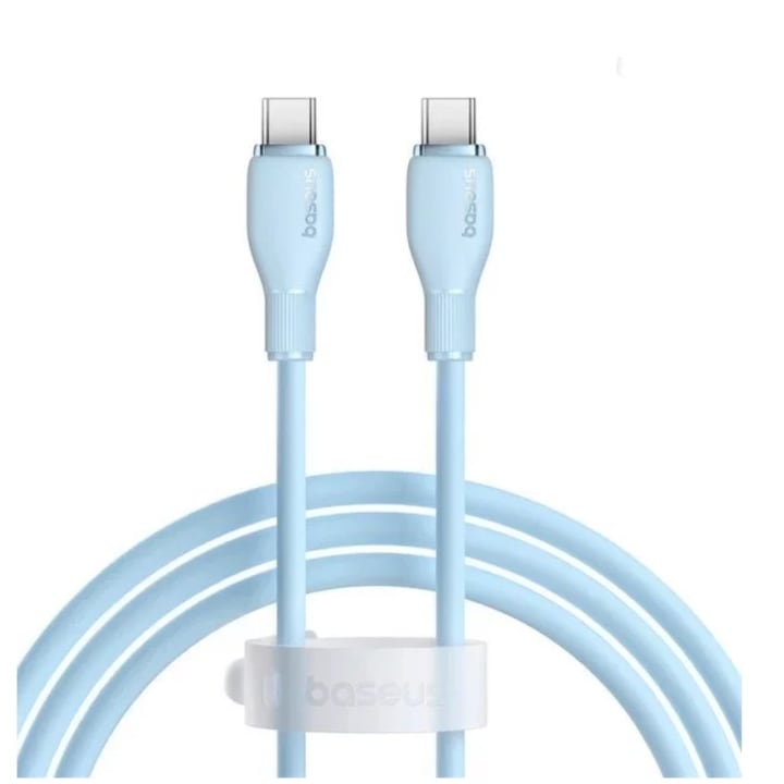 Cablu Baseus Pudding Series, 100W, USB-C la USB-C, Fast Charging, 1.2 metri, Albastru Deschis