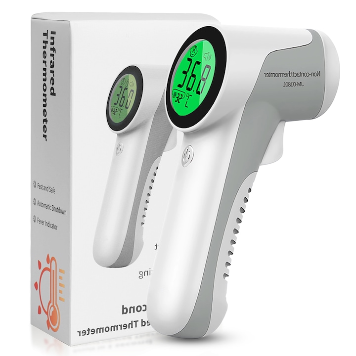 Termometru digital non contact cu, Xinxu, avizat medical, de mare precizie, comutabil °C/°F，pentru copii si adulti, alimente, Alb