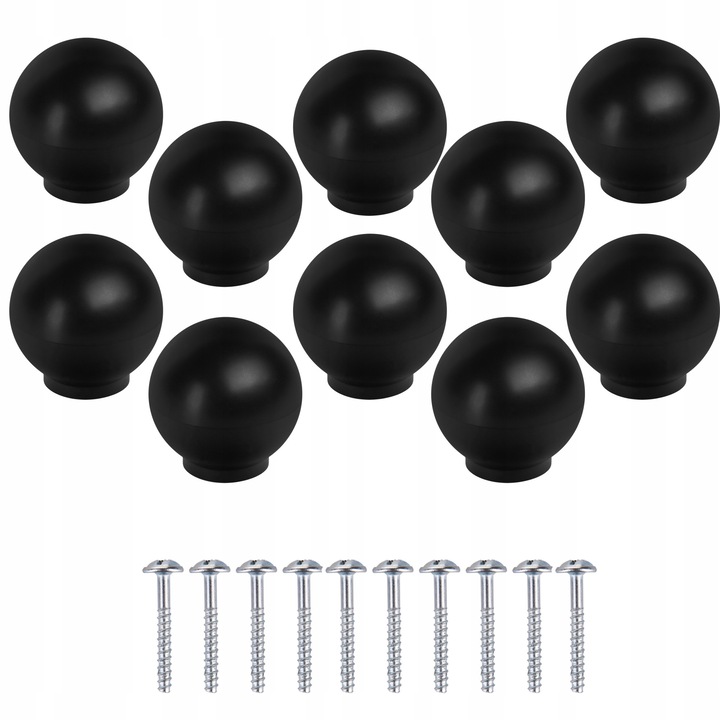Set 10 Manere Mobila, Meblando, Buton, din Plastic, Aplicare Universala, Usor de Montat, 28mm Diametru, 28 mm Inaltime, Suruburi de Fixare Incluse, Negru mat