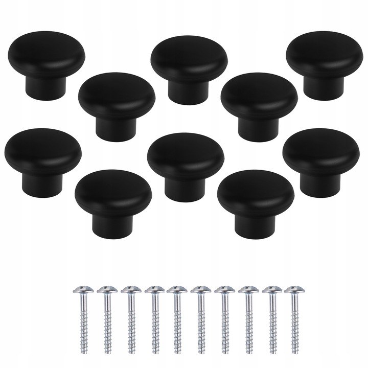 Set 10 Manere Mobila, Meblando, Buton, din Plastic, Aplicare Universala, Usor de Montat, 34mm Diametru, 25 mm Inaltime, Suruburi de Fixare Incluse, Negru mat