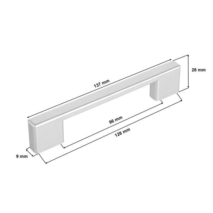 Maner mobila, Meblando, UL96/128, din Plastic, Aplicare Universala, Usor de Montat, 137 mm Lungime, Distanta Gauri 96/128 mm, Suruburi de Fixare Incluse, Argintiu